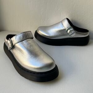 Dr Martens Laketen Slingback Mules Clogs M10/W11 Metallic Silver Leather NEW